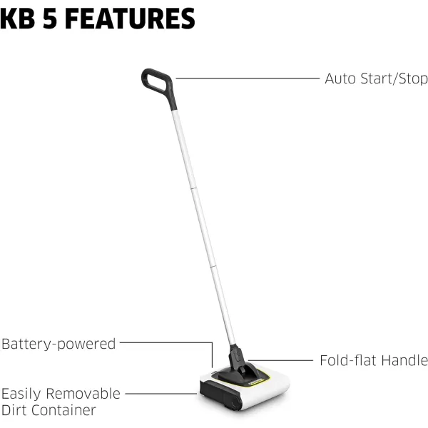 Kärcher - KB 5 Electric Floor Sweeper Broom - Multi-Surface - Lightweight and Cordless - Ideal for Fur, Hair, Dirt, &amp; Debris - 8.25" Cleaning Width,Yellow