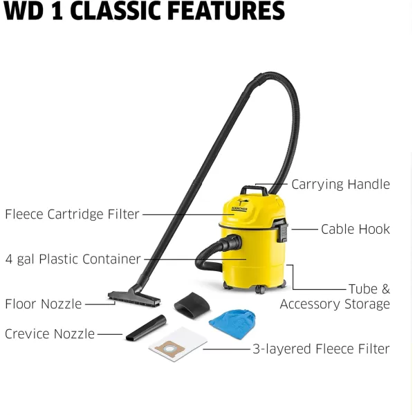 Kärcher - Reusable Flat Pleated Filter for Karcher Wet Dry Vacuum - For Karcher WD 4, WD 5/P and WD 6 P S Wet Dry Vacuum Cleaners