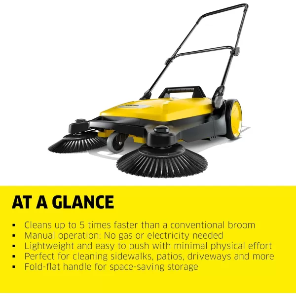 Kärcher - S 4 Twin Walk-Behind Outdoor Hand Push Sweeper - 5.25 Gallon Capacity - 26.8" Sweeping Width - Sweeps up to 26,000 ft²/Hour,Yellow