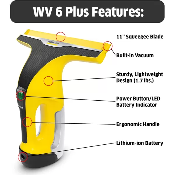 Kärcher - WV 6 Plus - 2-in-1 Window Vacuum Squeegee - Also Perfect for Showers, Mirrors, Glass, &amp; Countertops - 11 in. Squeegee Blade