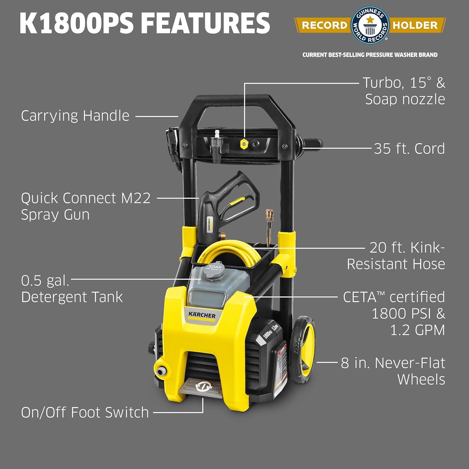 image:imageKrcher Pressure Washer K1700B CETA Certified 3 Spray Nozzles Detergent Tank for Cars Driveways Siding Patios 12 max GPMYellow