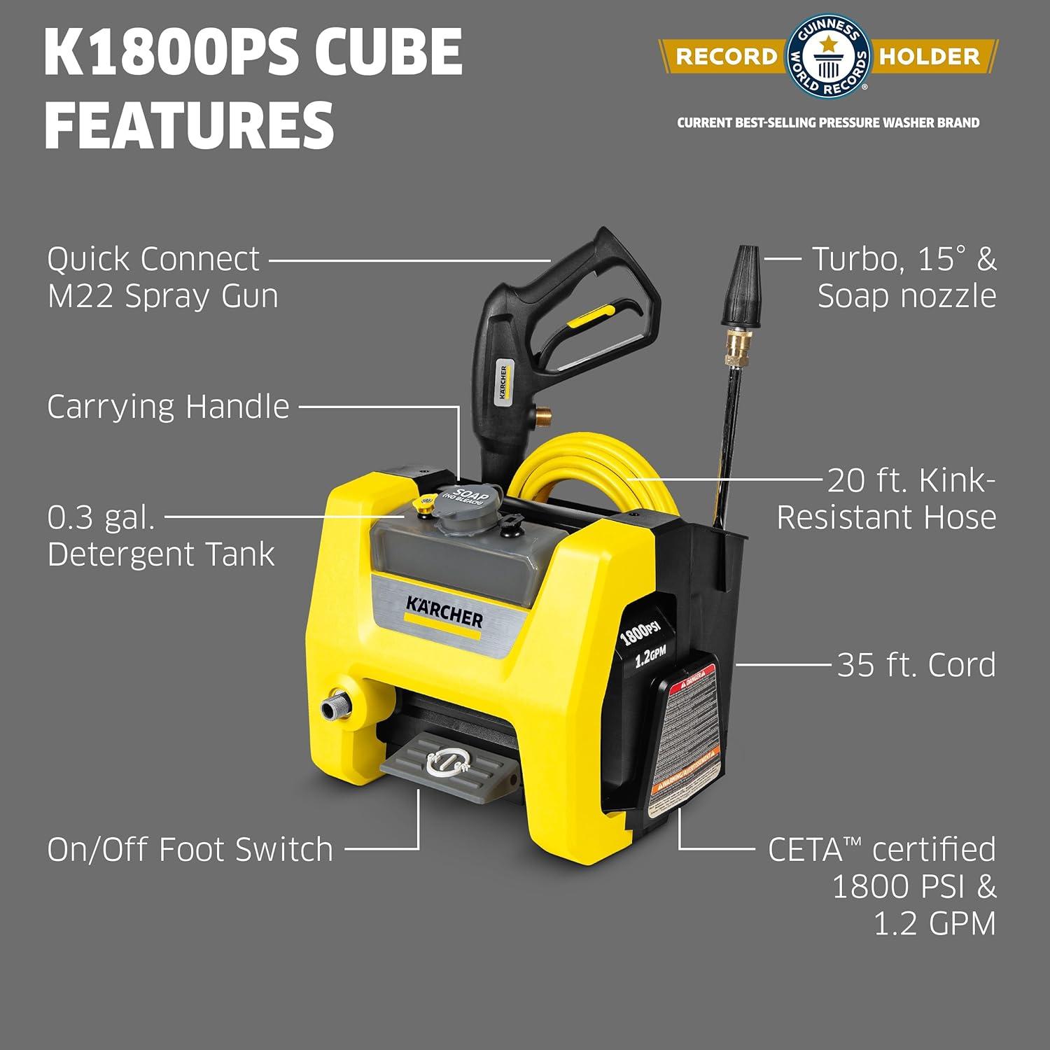 image:imageKrcher Pressure Washer K1700PSB Cube 3 Spray Nozzles Detergent Tank for Cars Driveways Siding Patios 1700 PSI 146 max GPM BlackYellow