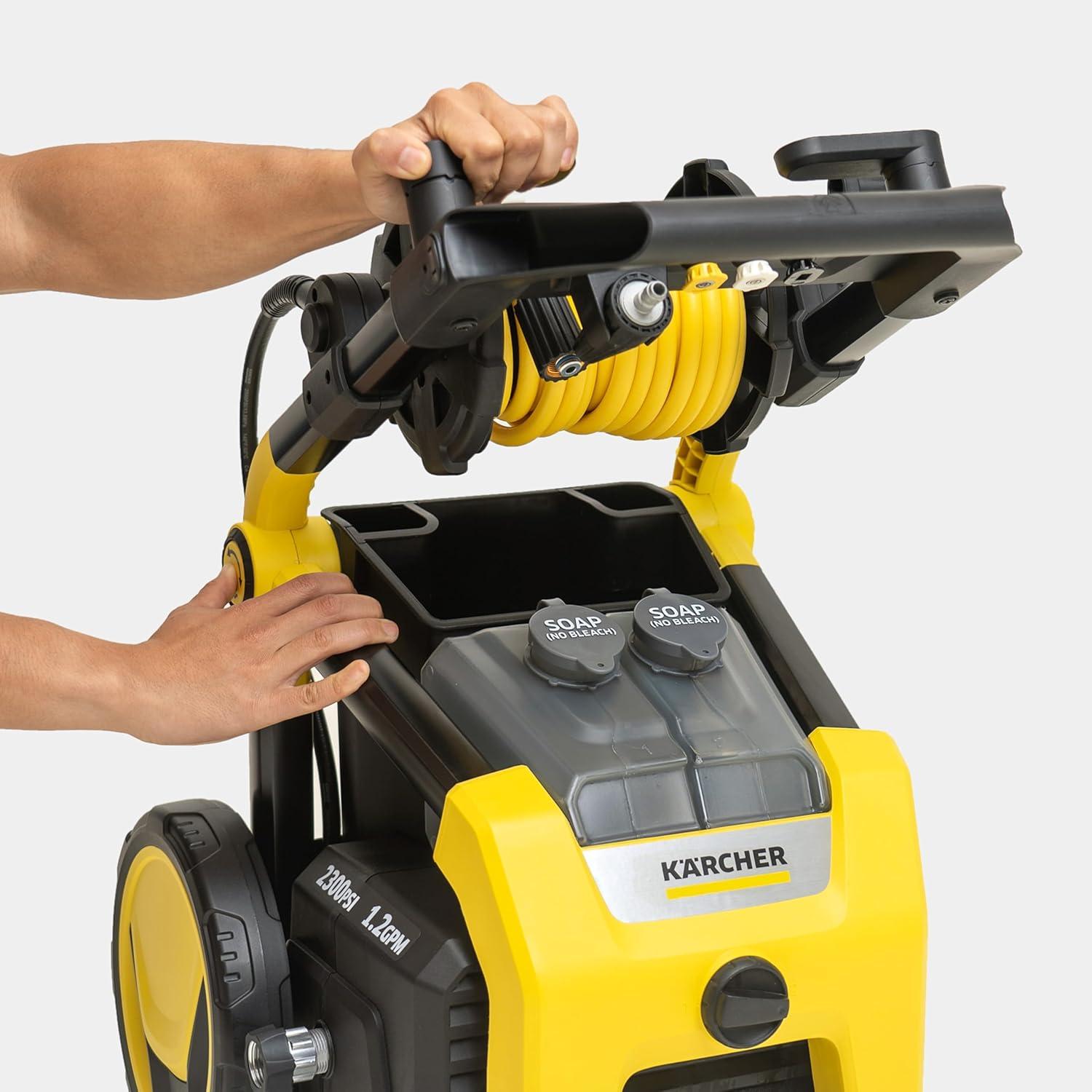 image:imageKrcher Pressure Washer K2300PSB 4 Spray Nozzles Detergent Tank Hose Reel for Cars Driveways Siding Patios 207 max GPMYellow