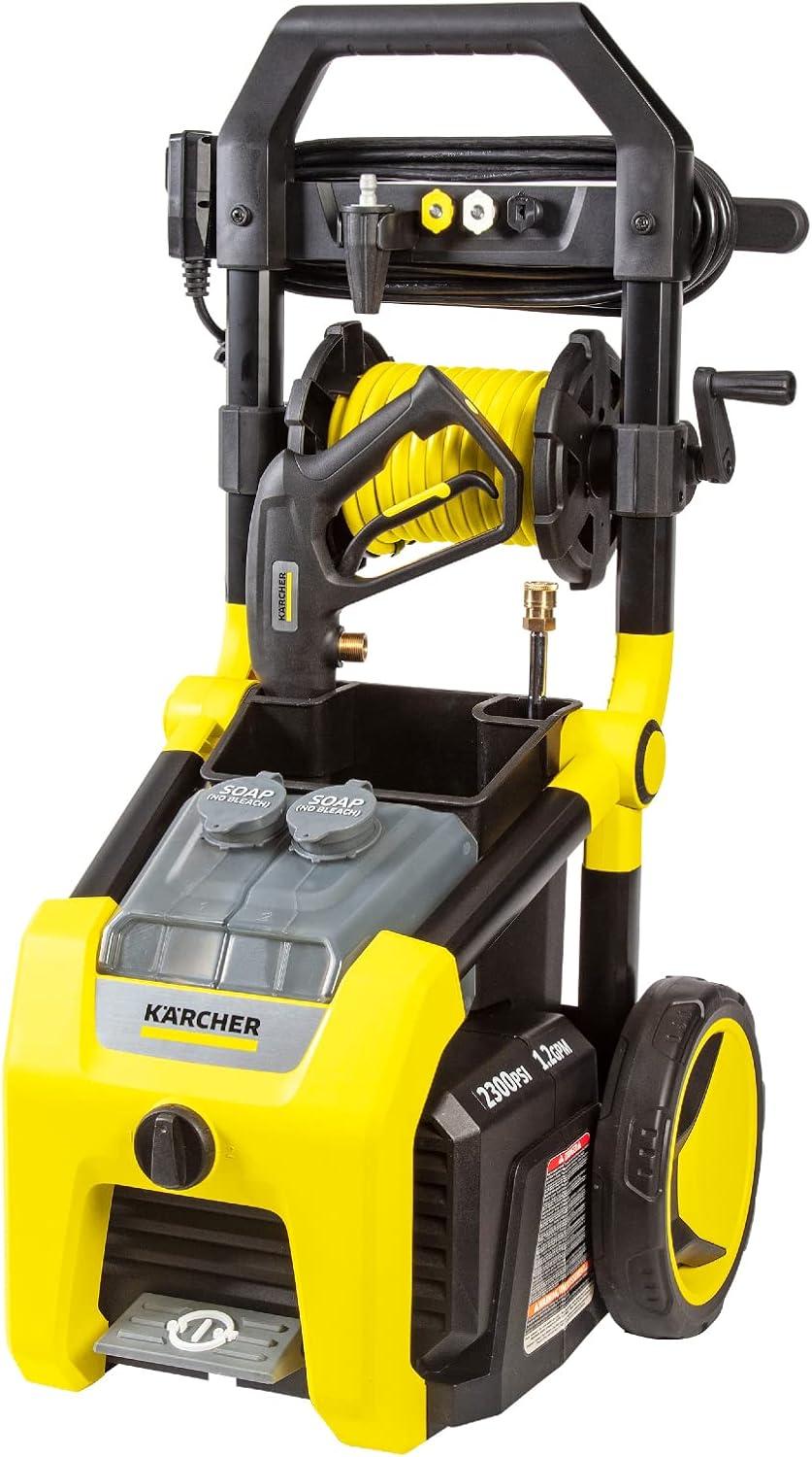 image:imageKrcher Pressure Washer K2300PSB 4 Spray Nozzles Detergent Tank Hose Reel for Cars Driveways Siding Patios 207 max GPMYellow