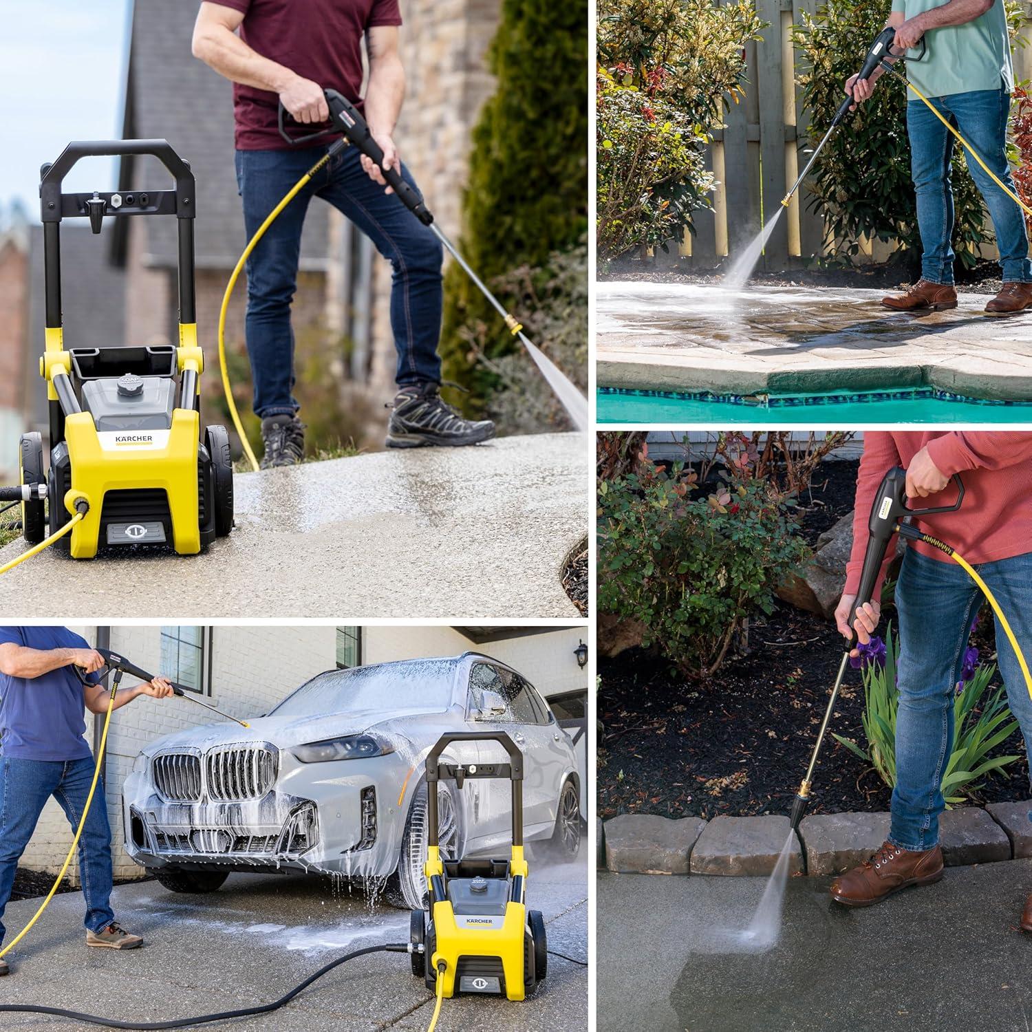 image:imageKrcher Pressure Washer K2300PSB 4 Spray Nozzles Detergent Tank Hose Reel for Cars Driveways Siding Patios 207 max GPMYellow