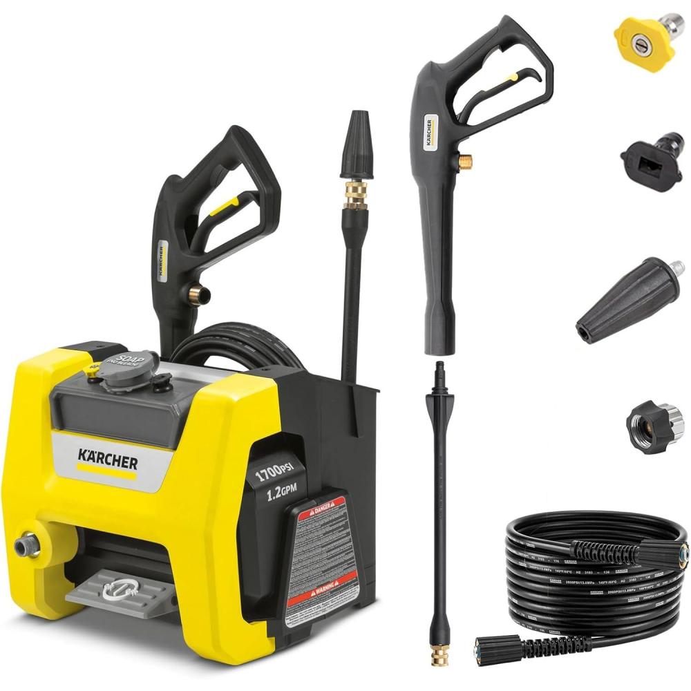 image:imageKrcher Pressure Washer K1700PSB Cube 3 Spray Nozzles Detergent Tank for Cars Driveways Siding Patios 1700 PSI 146 max GPM BlackYellow