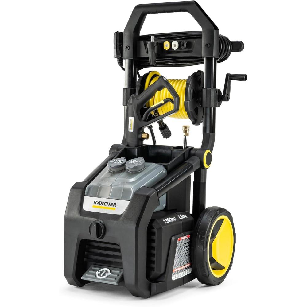 image:imageKrcher Pressure Washer K2300PSB 4 Spray Nozzles Detergent Tank Hose Reel for Cars Driveways Siding Patios 207 max GPMBlack