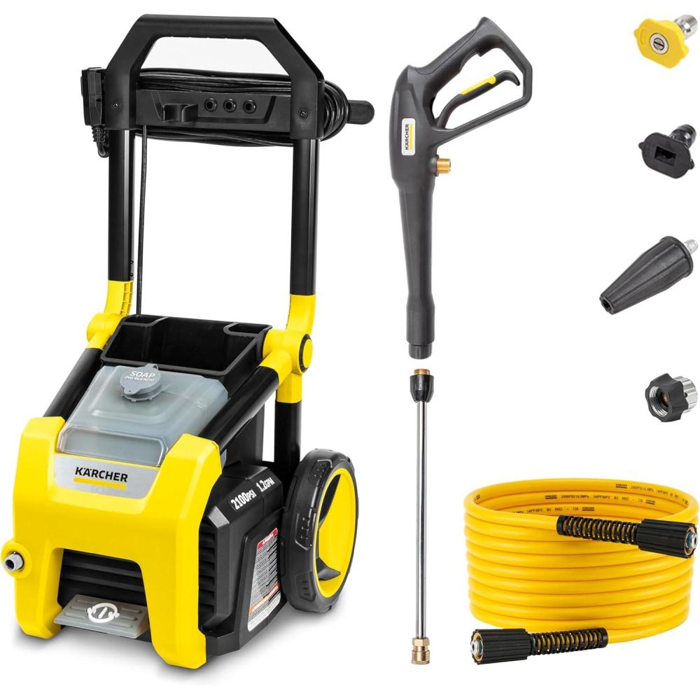 image:imageKrcher Pressure Washer K2300PSB 4 Spray Nozzles Detergent Tank Hose Reel for Cars Driveways Siding Patios 207 max GPMYellow
