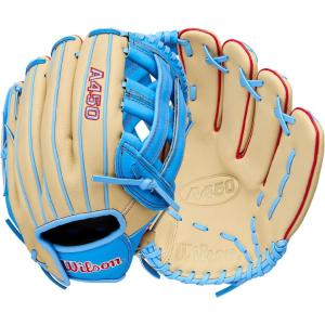 image:imageWilson 2026 A450 Baseball GlovesBlondeCool BlueRed