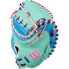 image:imageWilson Fall 2025 A2K Baseball GlovesSeafoamSky BluePink