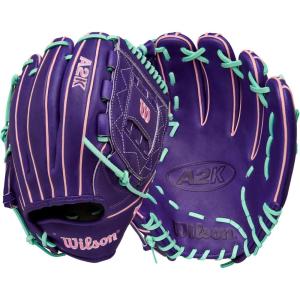 image:imageWilson Fall 2025 A2K Baseball GlovesPurpleFlamingoSeafoam