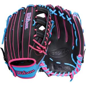 image:imageWilson 2026 A1000 Baseball GlovesBlackCool BlueFlamingo Pink