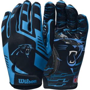 image:imageWilson NFL Stretch Fit Football Gloves  Youth and Adult SizesCarolina Panthers