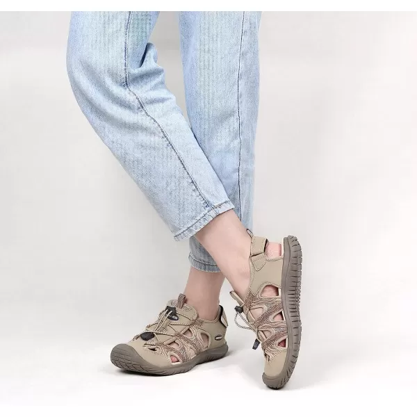 imageGRITION Hiking Sandals Women Athlatic Outdoor Sandals Protective Topcap Waterproof for Beach SummerWater Shoes Athletic Sport Walking SandalsBeige1