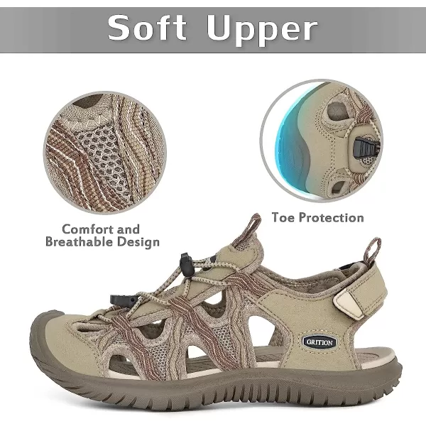 imageGRITION Hiking Sandals Women Athlatic Outdoor Sandals Protective Topcap Waterproof for Beach SummerWater Shoes Athletic Sport Walking SandalsBeige1