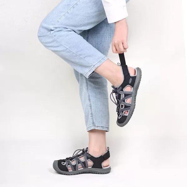 imageGRITION Hiking Sandals Women Athlatic Outdoor Sandals Protective Topcap Waterproof for Beach SummerWater Shoes Athletic Sport Walking SandalsBlack1
