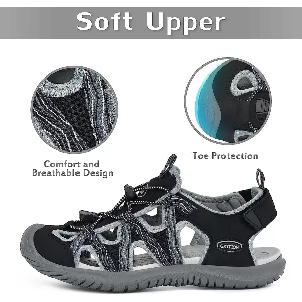 imageGRITION Hiking Sandals Women Athlatic Outdoor Sandals Protective Topcap Waterproof for Beach SummerWater Shoes Athletic Sport Walking SandalsBlack1