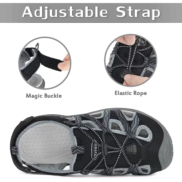 imageGRITION Hiking Sandals Women Athlatic Outdoor Sandals Protective Topcap Waterproof for Beach SummerWater Shoes Athletic Sport Walking SandalsBlack1
