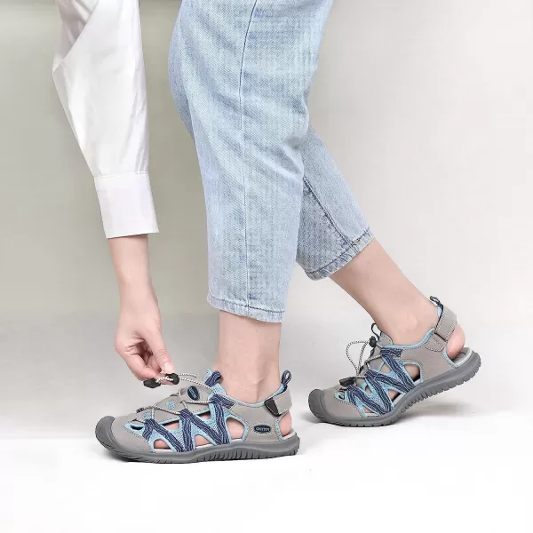 imageGRITION Hiking Sandals Women Athlatic Outdoor Sandals Protective Topcap Waterproof for Beach SummerWater Shoes Athletic Sport Walking SandalsBlue1