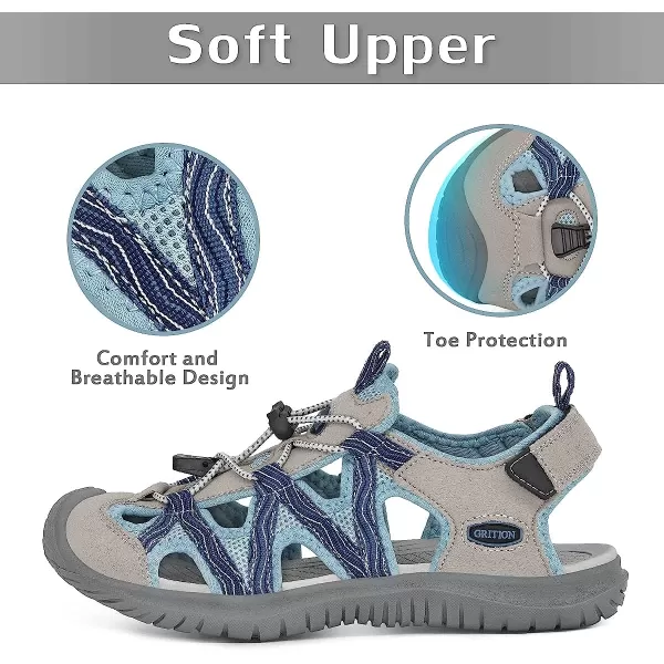 imageGRITION Hiking Sandals Women Athlatic Outdoor Sandals Protective Topcap Waterproof for Beach SummerWater Shoes Athletic Sport Walking SandalsBlue1