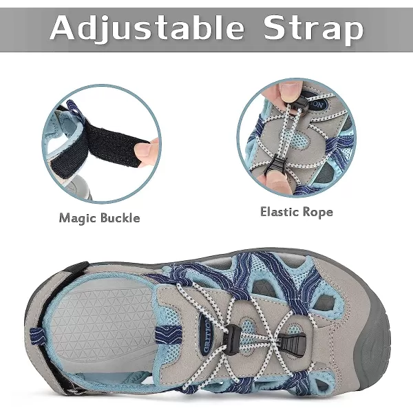 imageGRITION Hiking Sandals Women Athlatic Outdoor Sandals Protective Topcap Waterproof for Beach SummerWater Shoes Athletic Sport Walking SandalsBlue1