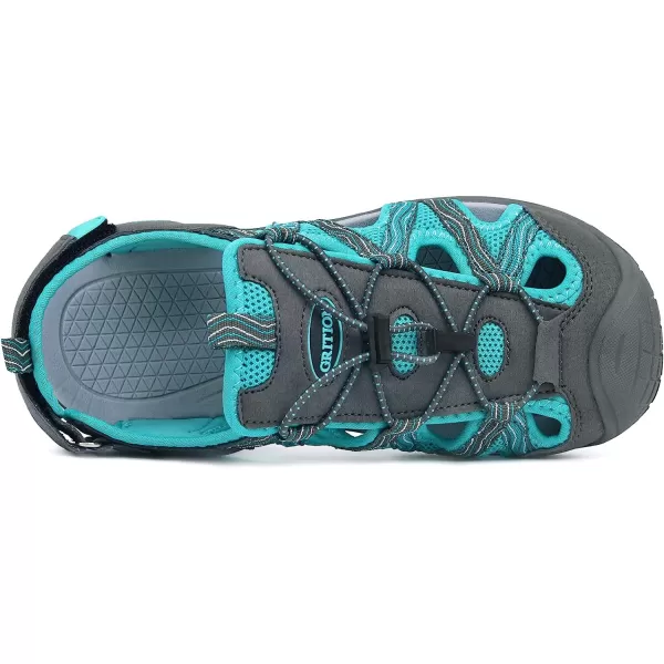 imageGRITION Hiking Sandals Women Athlatic Outdoor Sandals Protective Topcap Waterproof for Beach SummerWater Shoes Athletic Sport Walking SandalsGrey Green