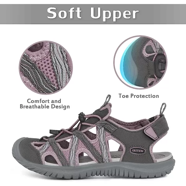 imageGRITION Hiking Sandals Women Athlatic Outdoor Sandals Protective Topcap Waterproof for Beach SummerWater Shoes Athletic Sport Walking SandalsPurple