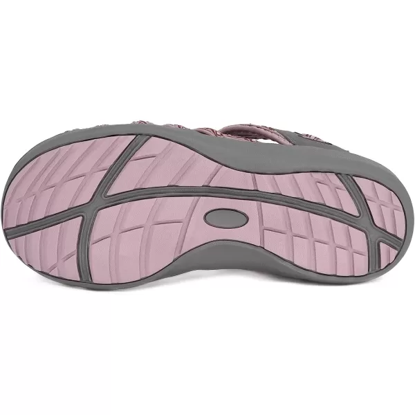 imageGRITION Hiking Sandals Women Closed Toe Waterproof Lightweight Adjustable Hiking Athletic Sandals Breathable For Beach Summer Adventure Comfortable Outdoor SportGrey Pink