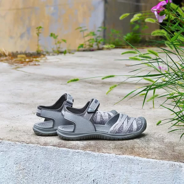 imageGRITION Hiking Sandals Women Comfortable Closed Toe Lightweight Outdoor Athtletic Sports Sandals Adjustable Breathable Waterproof For Beach SummerGrey Blue