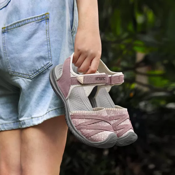 imageGRITION Hiking Sandals Women Comfortable Closed Toe Lightweight Outdoor Athtletic Sports Sandals Adjustable Breathable Waterproof For Beach SummerPink
