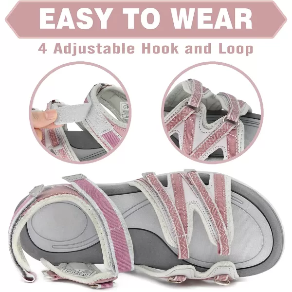 imageGRITION Hiking Sandals for Women Comfortable Summer Sports Walking Sandals with Hook and Loop Strap Lightweight Waterproof Athletic Beach Water Sandals OutdoorGrey Pink