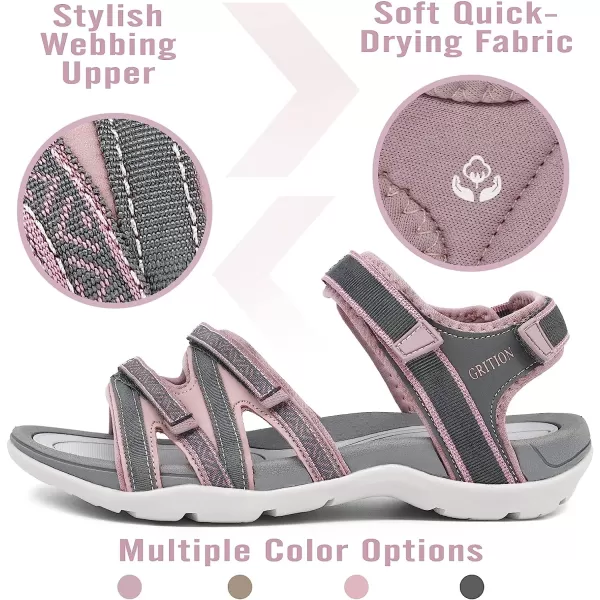 imageGRITION Hiking Sandals for Women Comfortable Summer Sports Walking Sandals with Hook and Loop Strap Lightweight Waterproof Athletic Beach Water Sandals OutdoorPink