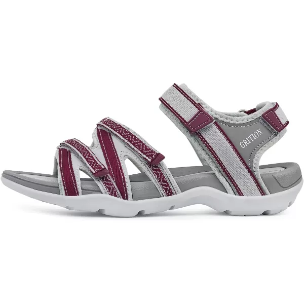 imageGRITION Hiking Sandals for Women Comfortable Summer Sports Walking Sandals with Hook and Loop Strap Lightweight Waterproof Athletic Beach Water Sandals OutdoorBurgundy