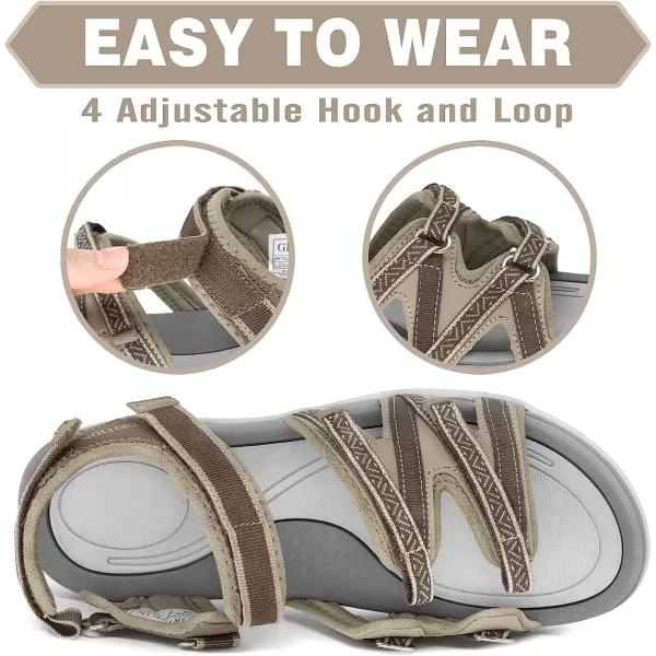 imageGRITION Hiking Sandals for Women Comfortable Summer Sports Walking Sandals with Hook and Loop Strap Lightweight Waterproof Athletic Beach Water Sandals OutdoorBeige