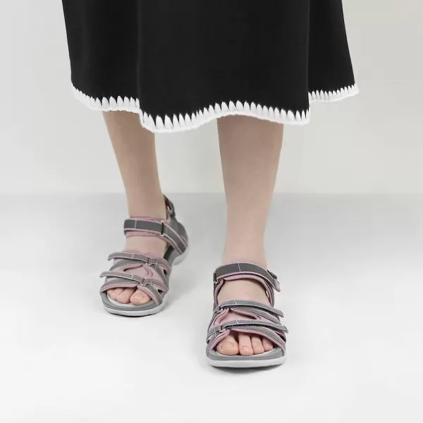 imageGRITION Hiking Sandals for Women Comfortable Summer Sports Walking Sandals with Hook and Loop Strap Lightweight Waterproof Athletic Beach Water Sandals OutdoorPink