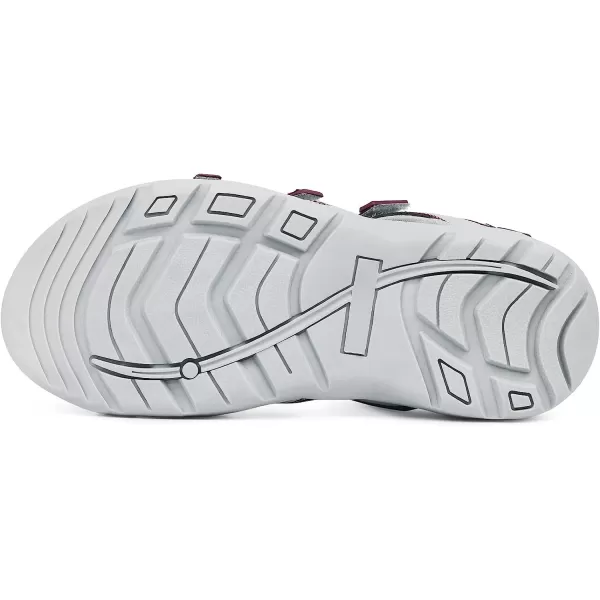imageGRITION Hiking Sandals for Women Comfortable Summer Sports Walking Sandals with Hook and Loop Strap Lightweight Waterproof Athletic Beach Water Sandals OutdoorBurgundy
