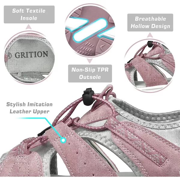 imageGRITION Hiking Sandals for Women Comfortable Summer Sports Walking Sandals with Soft Footbed Lightweight Quick Dry Adjustable Athletic Beach Water Sandals OutdoorPink