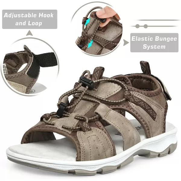imageGRITION Hiking Sandals for Women Comfortable Summer Sports Walking Sandals with Soft Footbed Lightweight Quick Dry Adjustable Athletic Beach Water Sandals OutdoorBeige