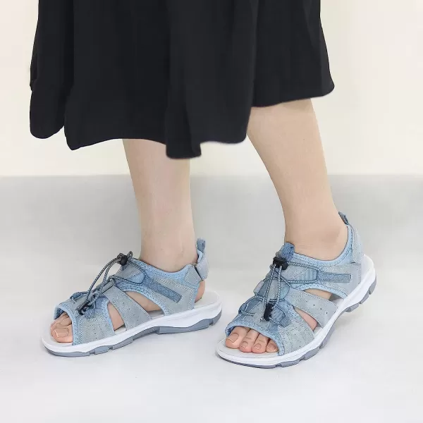 imageGRITION Hiking Sandals for Women Comfortable Summer Sports Walking Sandals with Soft Footbed Lightweight Quick Dry Adjustable Athletic Beach Water Sandals OutdoorBlue