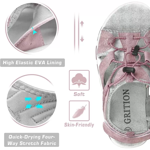 imageGRITION Hiking Sandals for Women Comfortable Summer Sports Walking Sandals with Soft Footbed Lightweight Quick Dry Adjustable Athletic Beach Water Sandals OutdoorPink