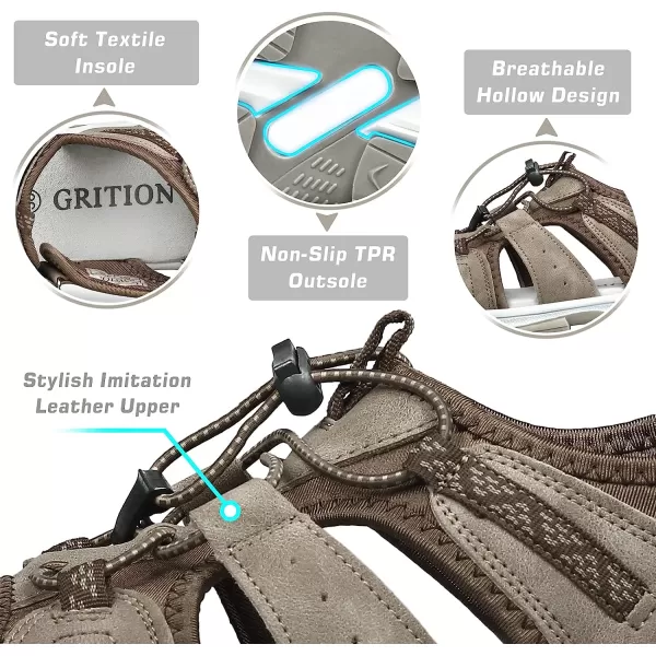 imageGRITION Hiking Sandals for Women Comfortable Summer Sports Walking Sandals with Soft Footbed Lightweight Quick Dry Adjustable Athletic Beach Water Sandals OutdoorBeige