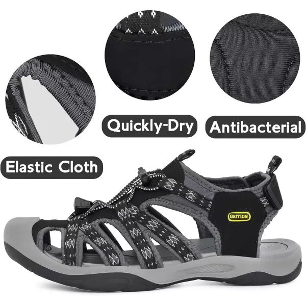 imageGRITION Mens Closed Toe Hiking Sandals Outdoor Waterproof Fisherman Athletic Water Sandals for Trekking Walking Sandals Summer BeachBlack