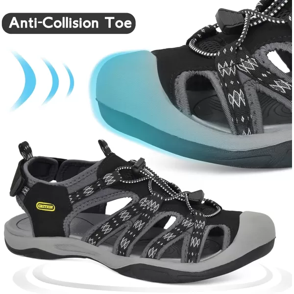 imageGRITION Mens Closed Toe Hiking Sandals Outdoor Waterproof Fisherman Athletic Water Sandals for Trekking Walking Sandals Summer BeachBlack