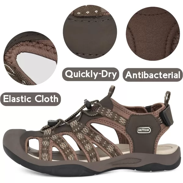 imageGRITION Mens Closed Toe Hiking Sandals Outdoor Waterproof Fisherman Athletic Water Sandals for Trekking Walking Sandals Summer BeachBrown