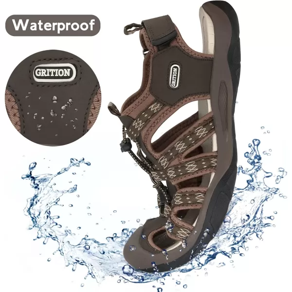 imageGRITION Mens Closed Toe Hiking Sandals Outdoor Waterproof Fisherman Athletic Water Sandals for Trekking Walking Sandals Summer BeachBrown