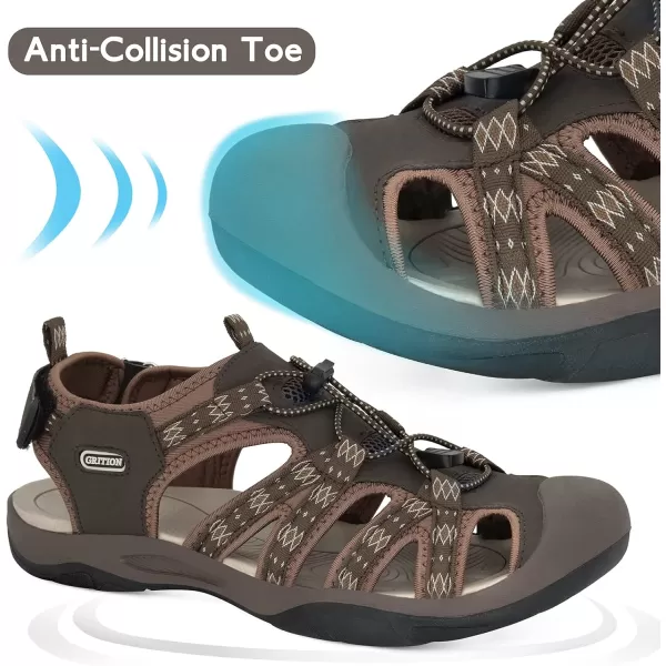 imageGRITION Mens Closed Toe Hiking Sandals Outdoor Waterproof Fisherman Athletic Water Sandals for Trekking Walking Sandals Summer BeachBrown