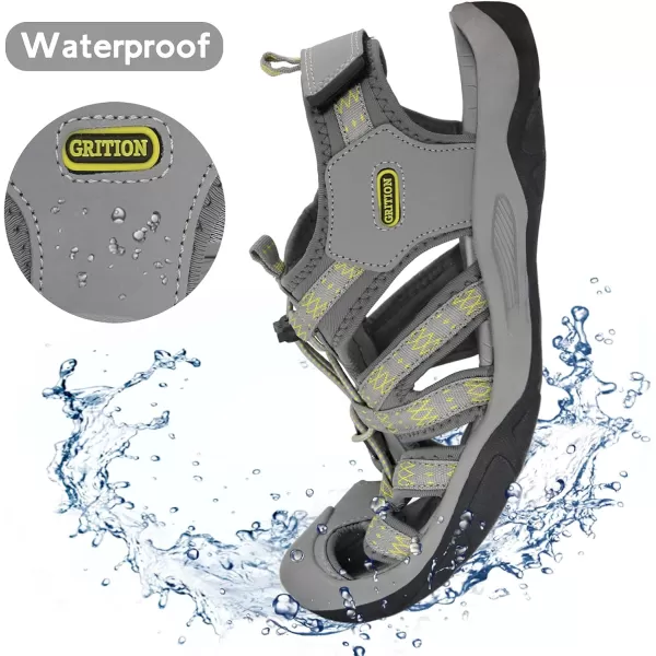 imageGRITION Mens Closed Toe Hiking Sandals Outdoor Waterproof Fisherman Athletic Water Sandals for Trekking Walking Sandals Summer BeachGrey