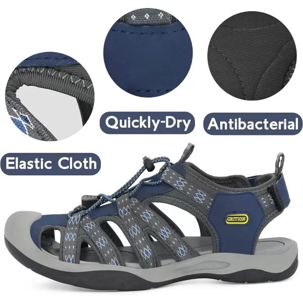 imageGRITION Mens Closed Toe Hiking Sandals Outdoor Waterproof Fisherman Athletic Water Sandals for Trekking Walking Sandals Summer BeachNavy