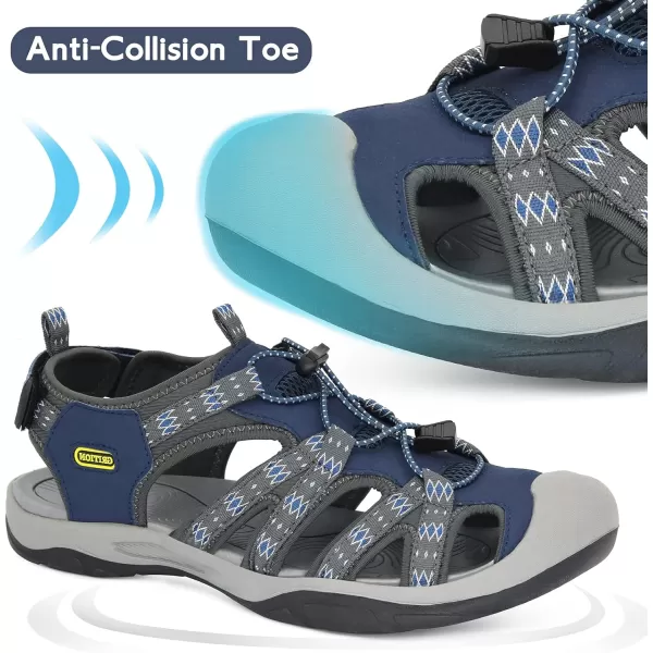 imageGRITION Mens Closed Toe Hiking Sandals Outdoor Waterproof Fisherman Athletic Water Sandals for Trekking Walking Sandals Summer BeachNavy