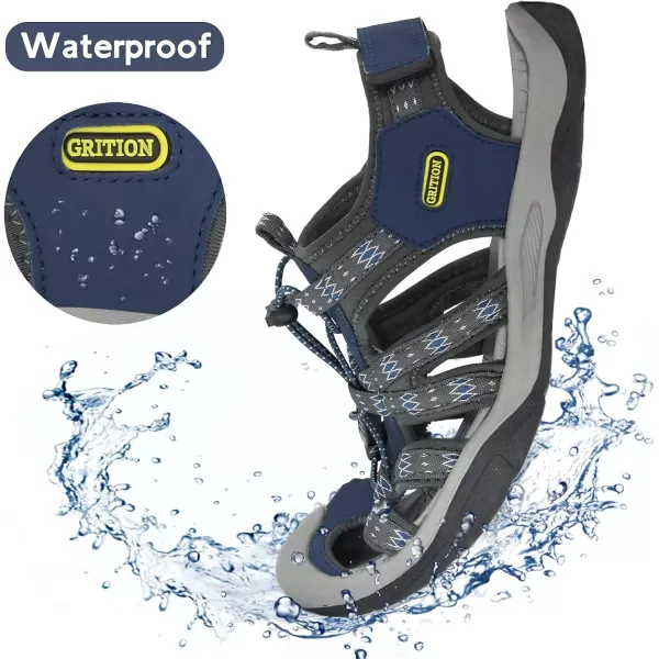 imageGRITION Mens Closed Toe Hiking Sandals Outdoor Waterproof Fisherman Athletic Water Sandals for Trekking Walking Sandals Summer BeachNavy
